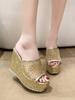 Bling Golden Women Slippers Summer Shoes Platform(4cm) Outside Fitting-room 11cm High Heels Wedges Solid Mesh Female Slides