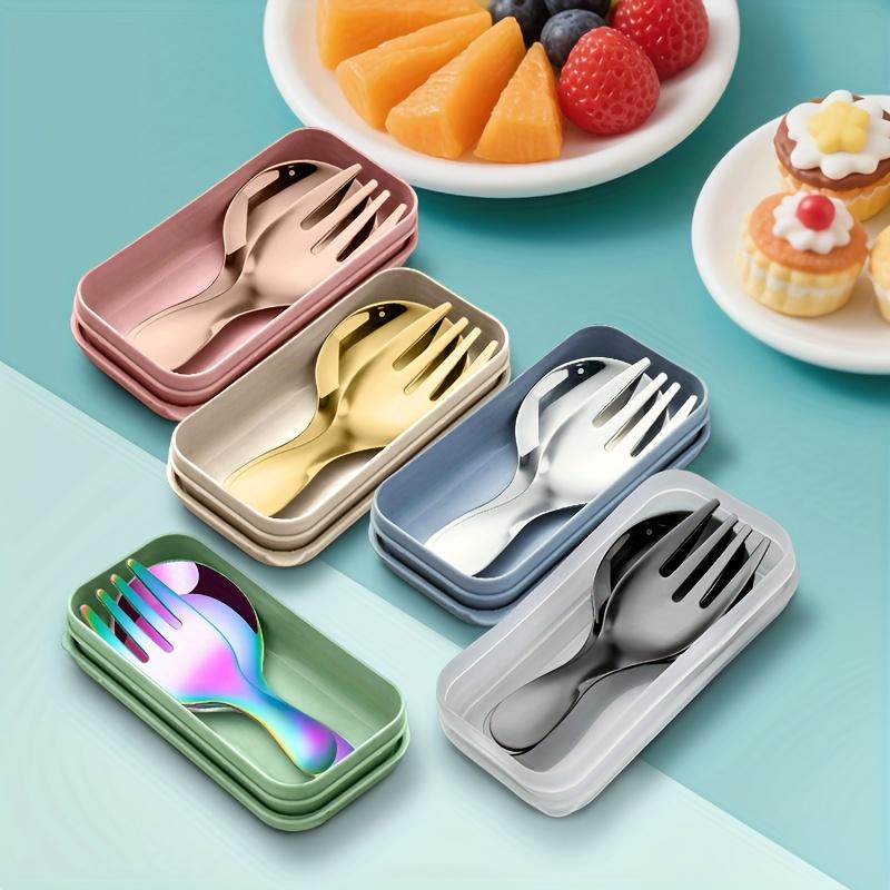 1/2set Stainless Steel Cutlery Set Portable Short Handle Spoon & Fork Boxed Utensils for Students Travel Picnic Perfet Tableware