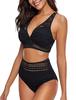 Women's Two Pieces Crochet Lace High Waist V Neck Bikini Set Swimsuit