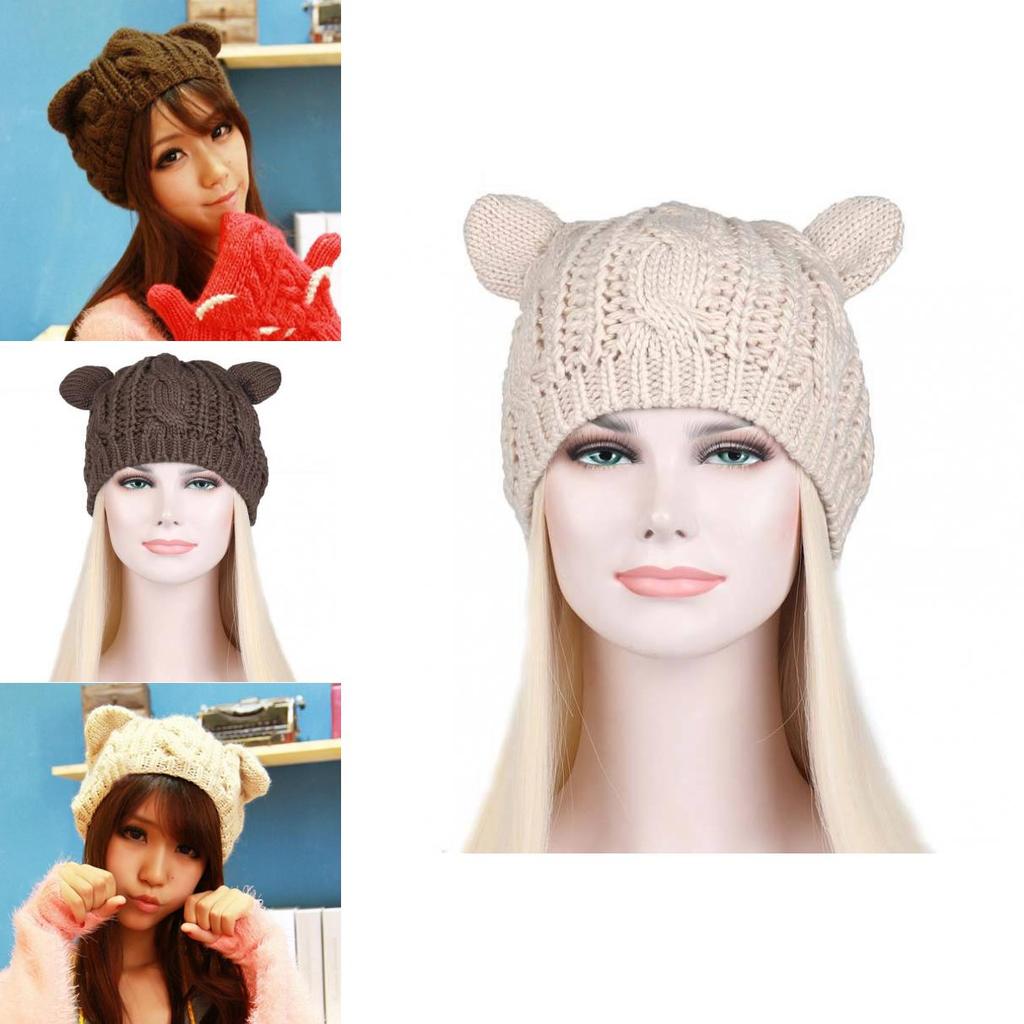 Adorable Cat Ear Knit Beret Cozy Warm Icelandic Wool Winter Hat For Women