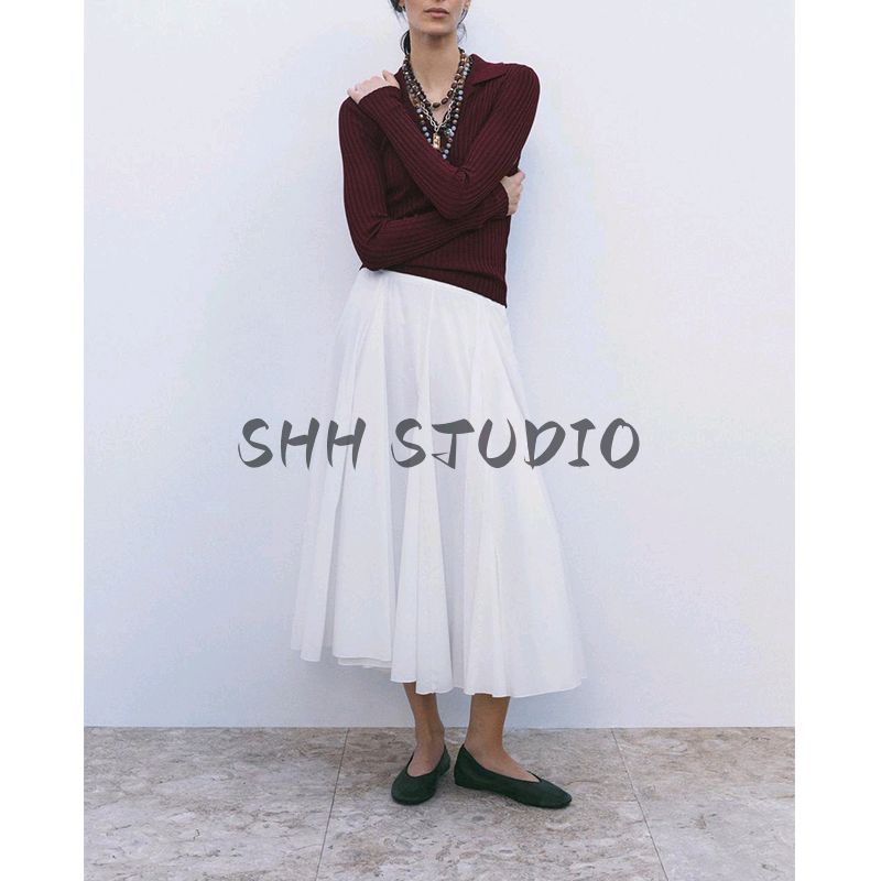 Spring New Women's Clothing French Style Elegance Cotton Mid-Waist Minimalist Gentle Elegant Long Skirt 2521290