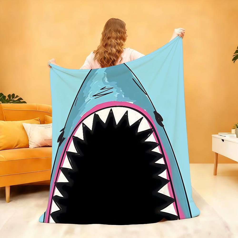Cartoon Shark Big Mouth Seaside Funny Hug Me Blanket For Soft Throw Blanket for Picnic Bed Sofa Home Bedroom Warm Comfortable
