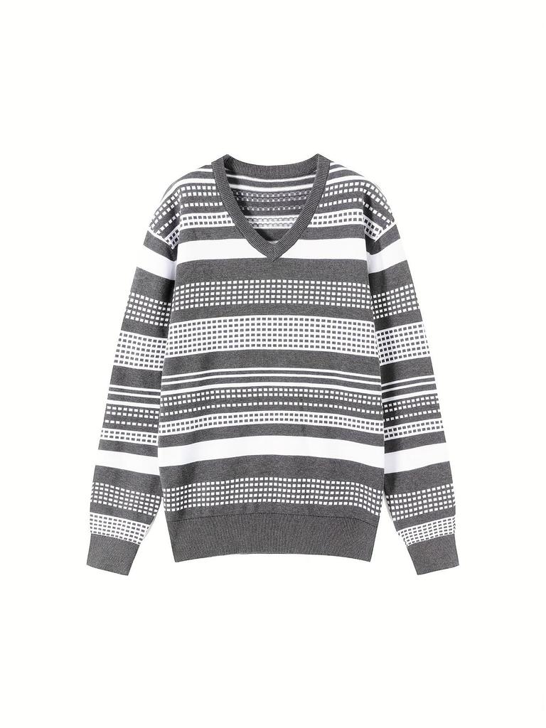 Men's Striped Color Block Knitted Pullover Sweater - 2025 Autumn/Winter Collection