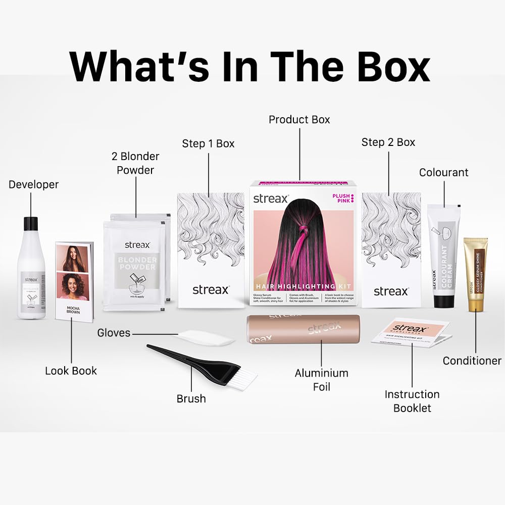 Streax Hair Colour Highlight Kit Pink Hair Colour Plush Pink Pack of 1 Enriched With Walnut Argan Oil