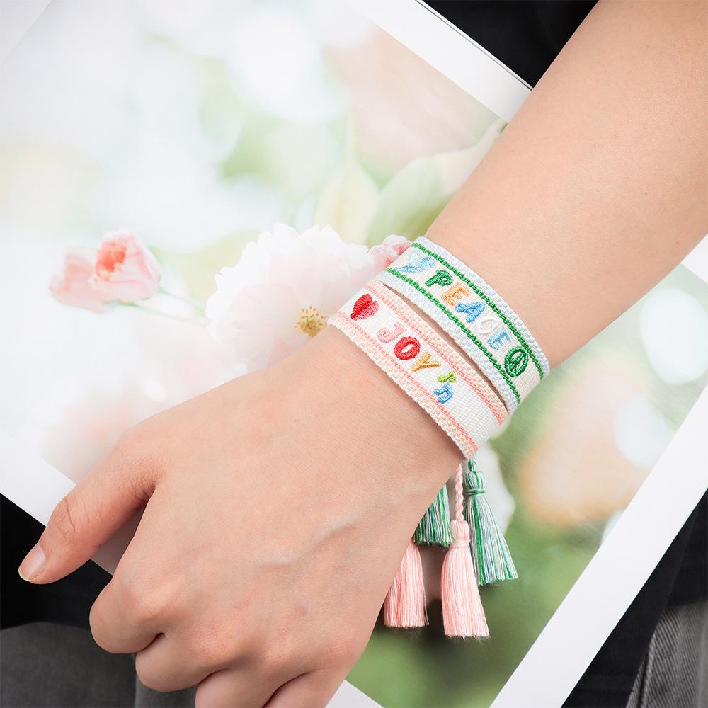 Colorful Embroidered Letter Bracelet for Women - Handmade Woven Rope with Tassel for Best Friends