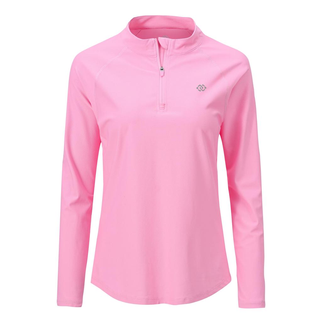 YIRUIYA Long Yoga with Thumb UV Fitness Running Women's Half-Zip T-Shirt, Sleeve, Top, Sportswear, Pilates, Holes, Stretch, Moisture-Wicking,