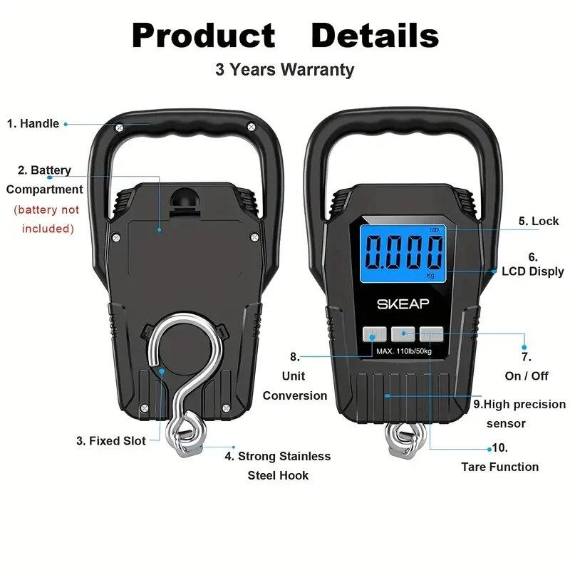 1pc Portable Digital Fishing Scale Courier Scale Luggage Scale Measures Up To 110lb/50kg Perfect For Travel And Fishing Trips