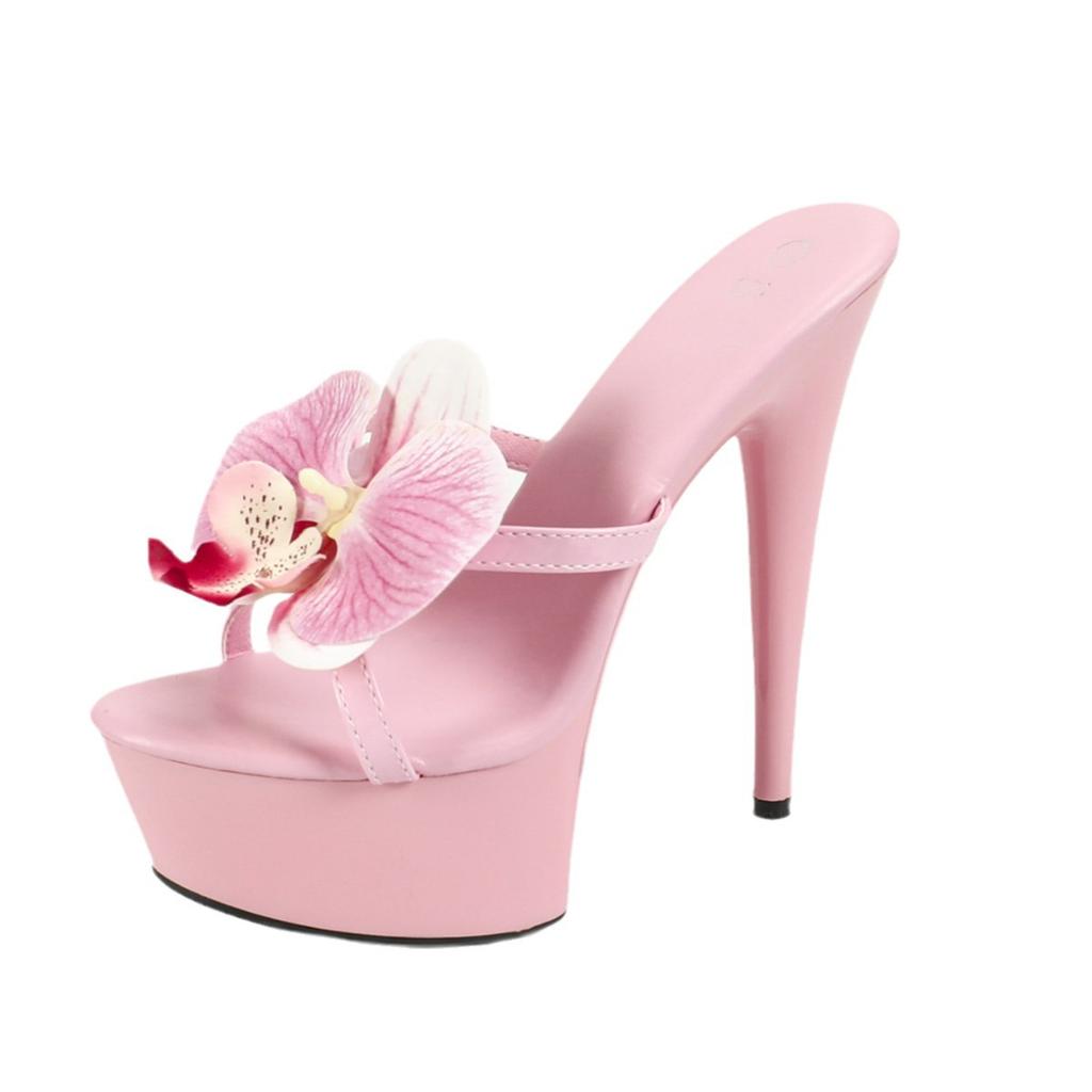 Fashion Women's Crystal High Heels 15cm Stiletto Waterproof Platform Shoes with Flower Design for Catwalk Nightclub