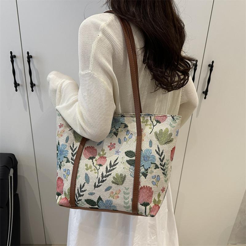 Popular Large-capacity Niche Shoulder Bag Women's 2025 New Ins Canvas Bag Tote Class Handbag Commuter Bag