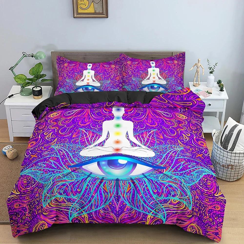 Seven Chakras Buddha Mandala Comfortable Duvet Quilt Cover Pillowcase Bedding Set Children Bedroom Decoration Home Textile