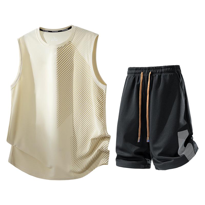 Herren Sommer Lässig Laufen Schnelltrocknend Eis Seide Sport Set Herren Zweiteiliges Set