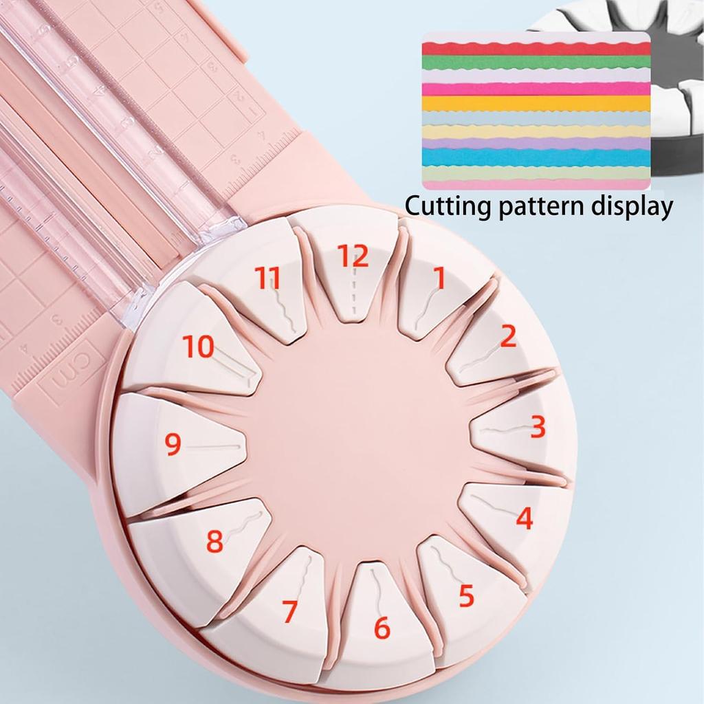 360° Rotary 12-in-1 Paper Cutter,Handheld Multifunction Craft Trimmer with Anti-Slip Pad & Measurement Guide