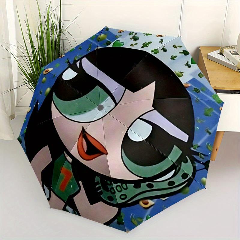 The Powerpuff Girls Season Automatic Folding Umbrella with Sturdy Iron Frame, Portable Compact Travel Umbrella All-Season Use Parties012