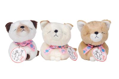 Shinada Fukurai Katzen M Set mit 3 Plüschspielzeugen 12cm Glücksbringer Meditierende Katze Seidiges Fell