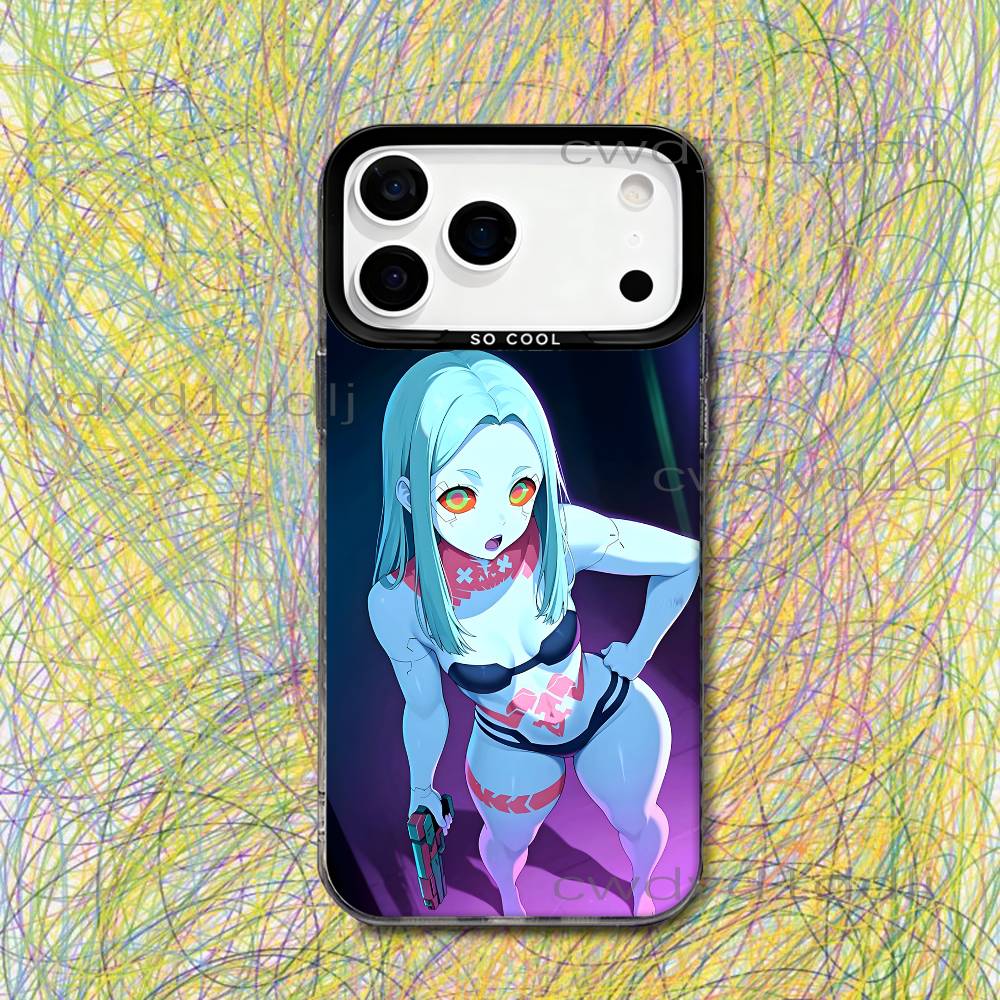 

R-Rebecca C-Cyberpunk Anime Phone Case For iPhone 17,16,15,14,13,12,X,8,Pro,Max,Plus,SE4,Air,Mini HD Black IMD Matte iPhone13mini