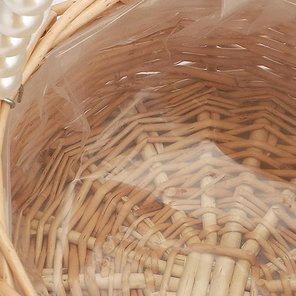 M/L Weiden-Blumenmädchenkorb mit Perlenhenkel & Schleife Handgeflochtener Oster-Rattan-Korb Romantische Hochzeitsdekoration Blumenkorb