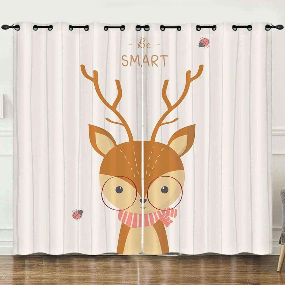 Curtains European And American Cartoon Animals Bear Deer Digital Printing Blackout Curtain Bedroom Punching