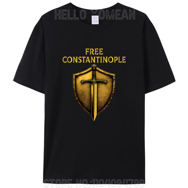Kostenloses Konstantinopel Meme Schild und Schwert Retro Unisex T-Shirt Baumwolle Lässig Streetwear Mode Grafik Kurzarm T-Shirts Oberteile