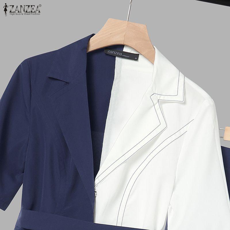 ZANZEA Women Patchwork Short Sleeve Blouse and Long Pants Casual Two Piece Suit Sets