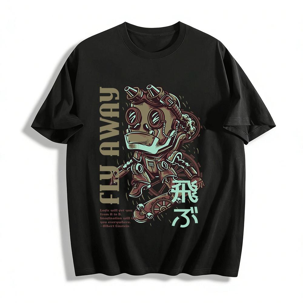 Steampunk Robot Skateboard Print T-shirt Einstein Quote Cool Top Pure cotton T-shirt XXS