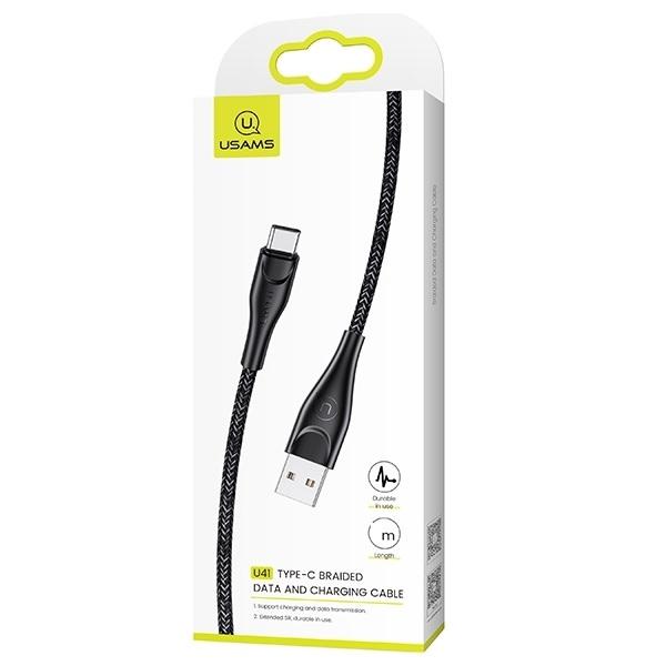 Usams Kabel Pleciony U41 Usb-C 1M2A Czarny/Black Sj392Usb01 (Us-Sj392) Fast Charge