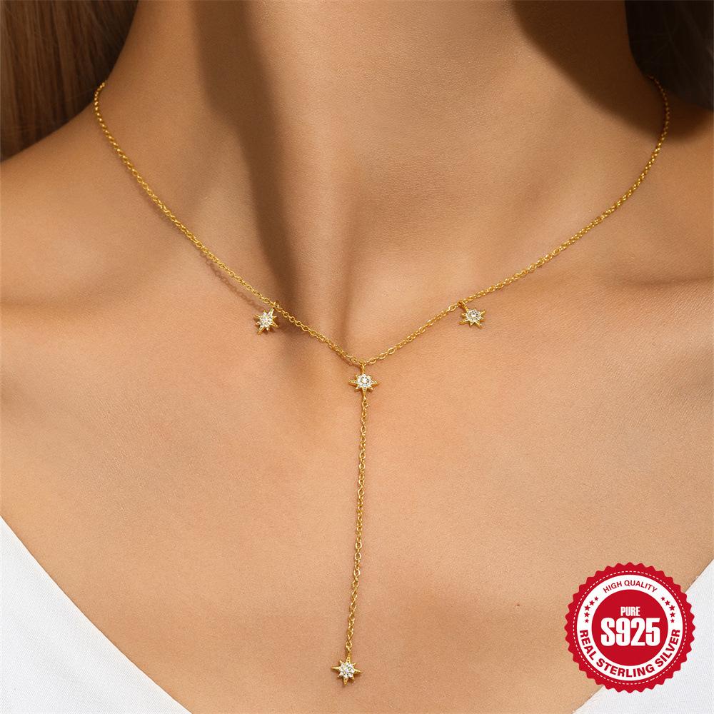 S925 Sterling Silver High-End Long Y-Shaped Fringed Octagram Flash Diamond Women'S Niche Light Luxury Sexy Exquisite Neck Chain
