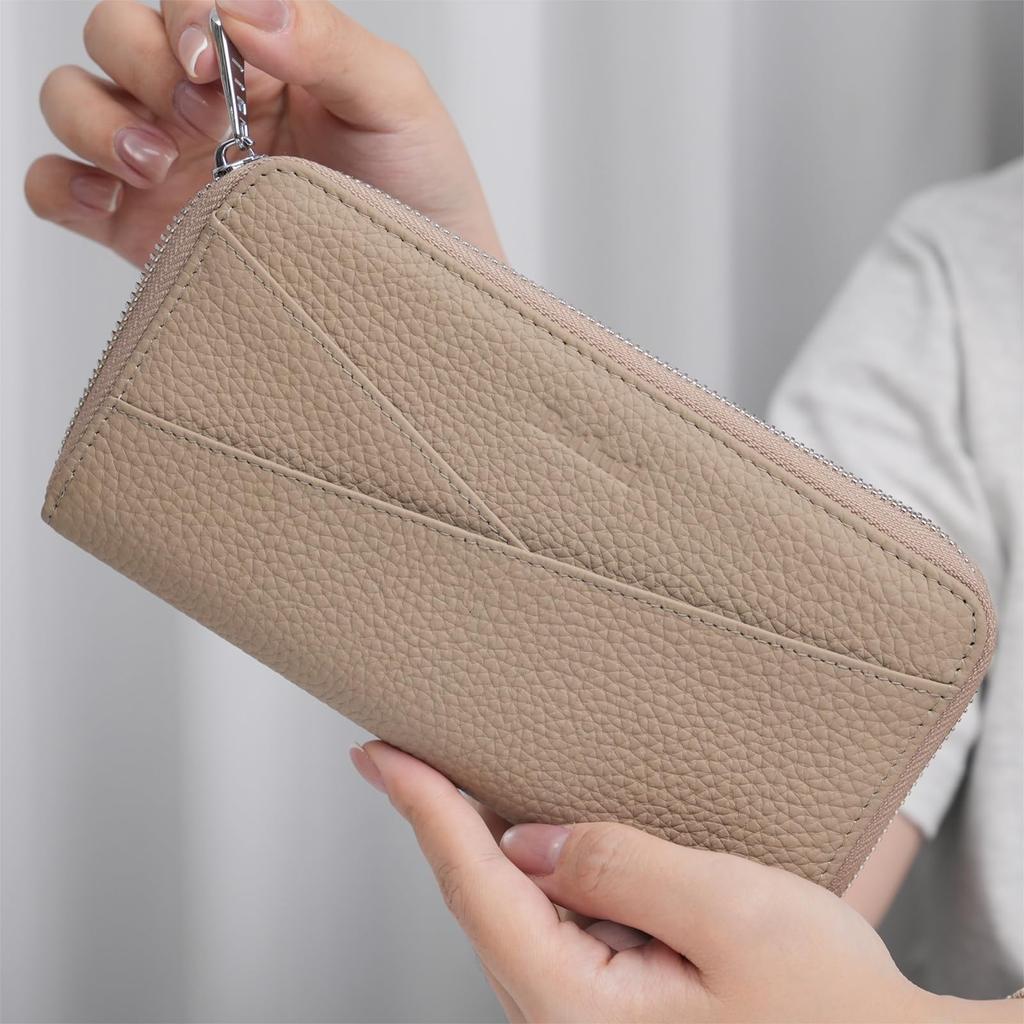 BATLUTI Women's Genuine Leather Long Wallet with Large Capacity, Coin Purse, Card Slots, Anti-Skimming, Multi-functional L-Zip, Casual Design, Made