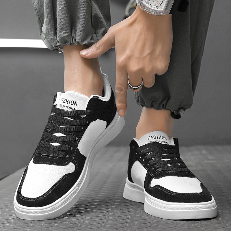 Casual Men Leather Skateboarding Shoes Mixed Colors Skate Shoes Comfortable Shoes Low Top Man Shoes Rubber Sole Sneakers 8206