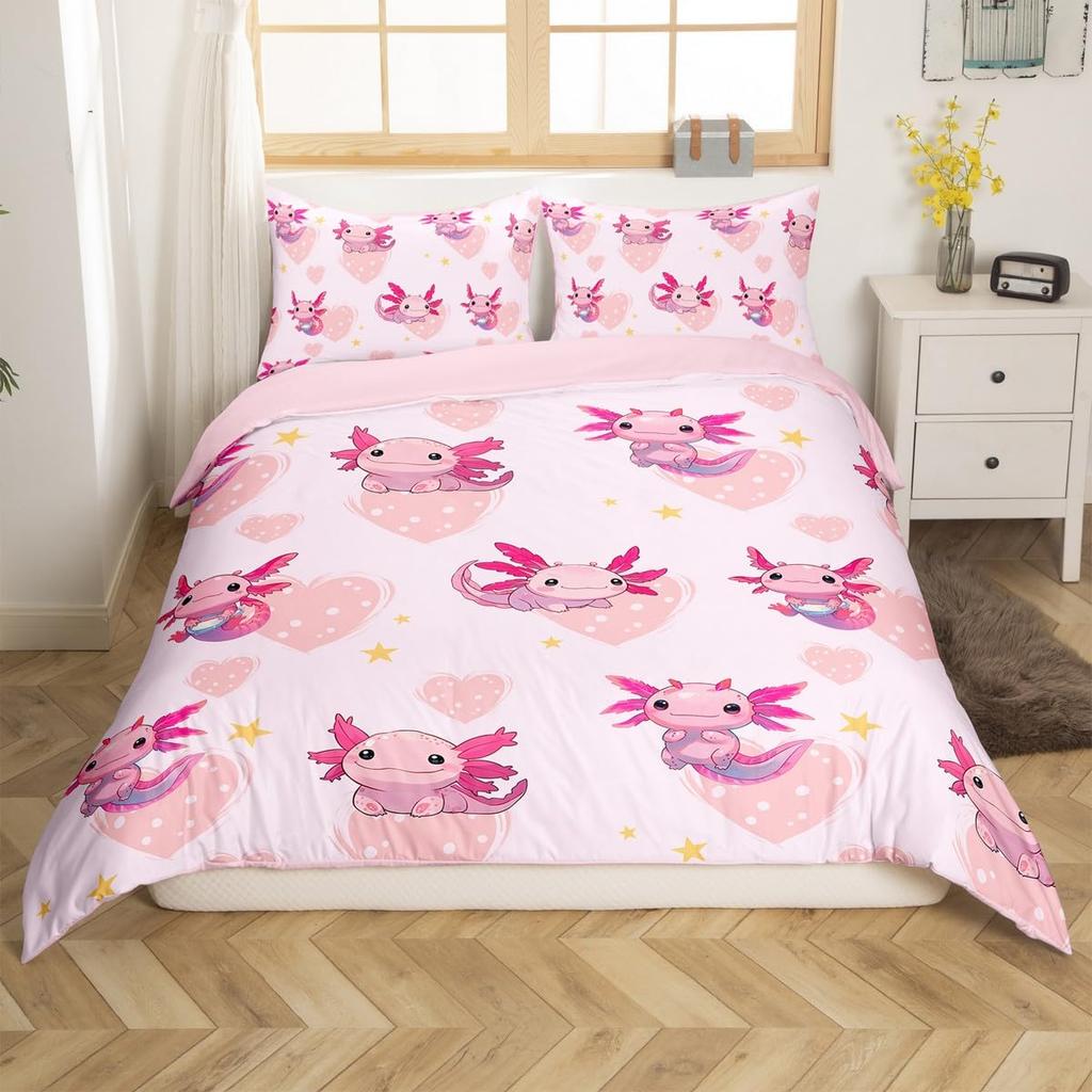 Puppy Dog Duvet Cover Queen King,Cartoon Animal Bedding Set For Kids Boys Girl,Microfiber Watercolor Pink Love Heart Quilt Cover