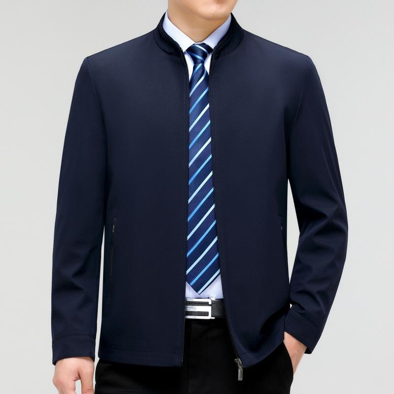 Spring and Autumn Men's Stand Collar Jacket Casual Middle-aged Business Simple Jacket New Men's Mulberry Silk Thin Jacket