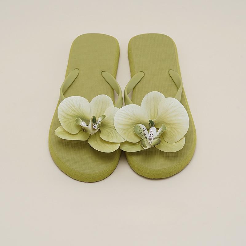 

Летние шлепанцы с цветком орхидеи-бабочки 2025 для женщин, сандалии на мягкой подошве, студенческие, для дома, нескользящие, для пляжа 35-36 зелёный