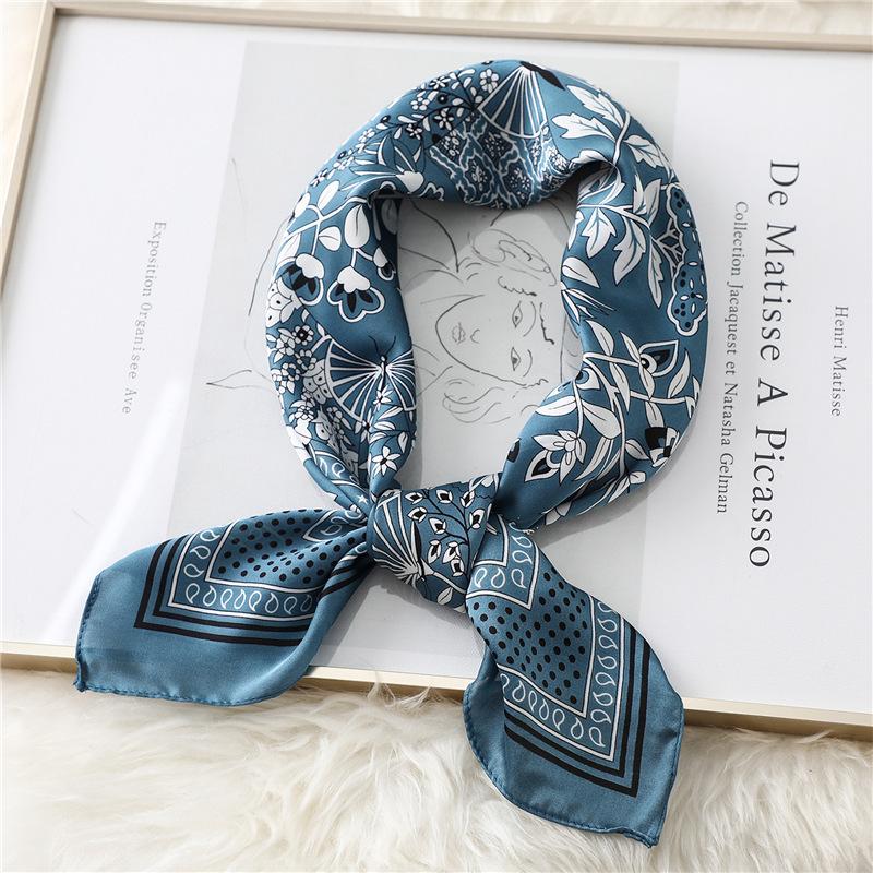 New Chinese square scarf 71cm foreign style leaf polka dot silk scarf imitation silk scarf decorative headscarf sun protection shawl women