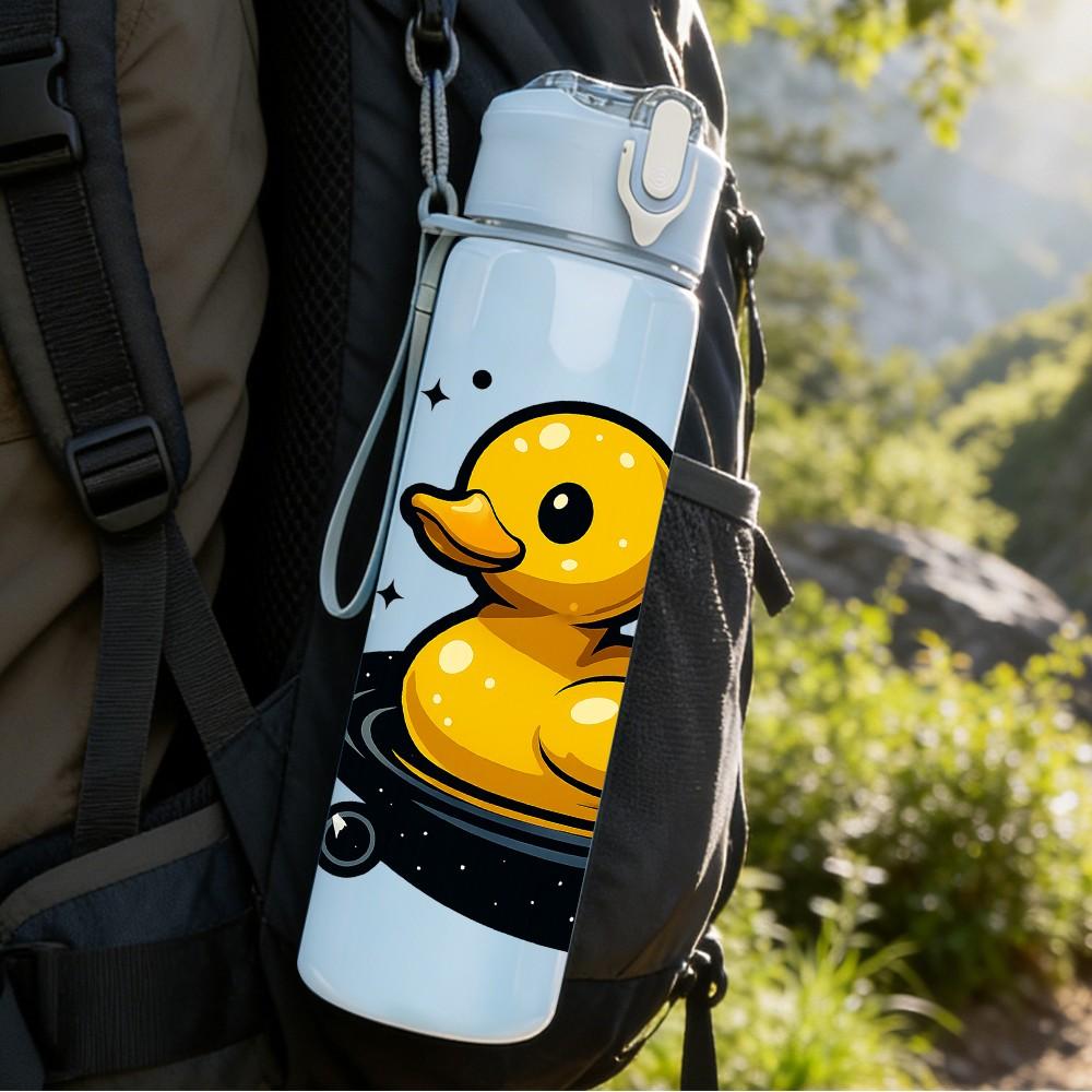 1PC Floating Yellow Rubber Duck 750ml Color Plastic Sports Water Bottle Leakproof Flip Straw Lid For Sports Office Home Use