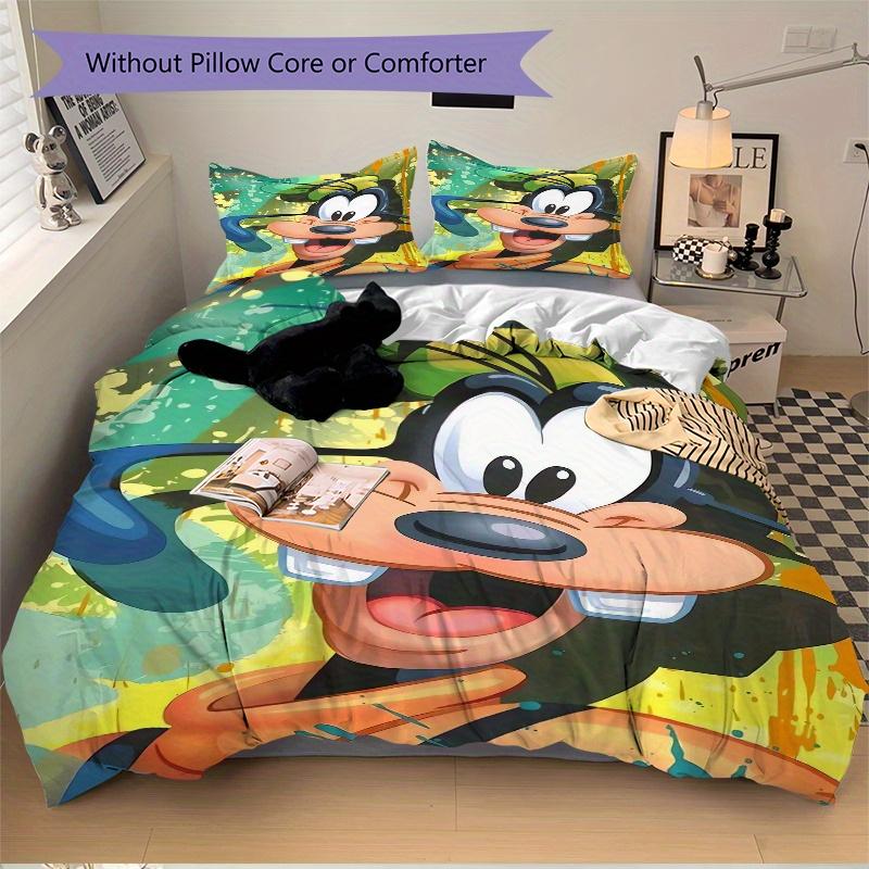 3pcs Disney Happy Goofy Bedding Set, Including 1 Quilt Cover and 2 Pillow Shams, Without Filling, Soft and Comfortable Home Bedroom Fabric, Fashi