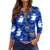 Women's Casual Fashion V-neck Loose Versatile Halloween Print Three-quarter Sleeve Top
