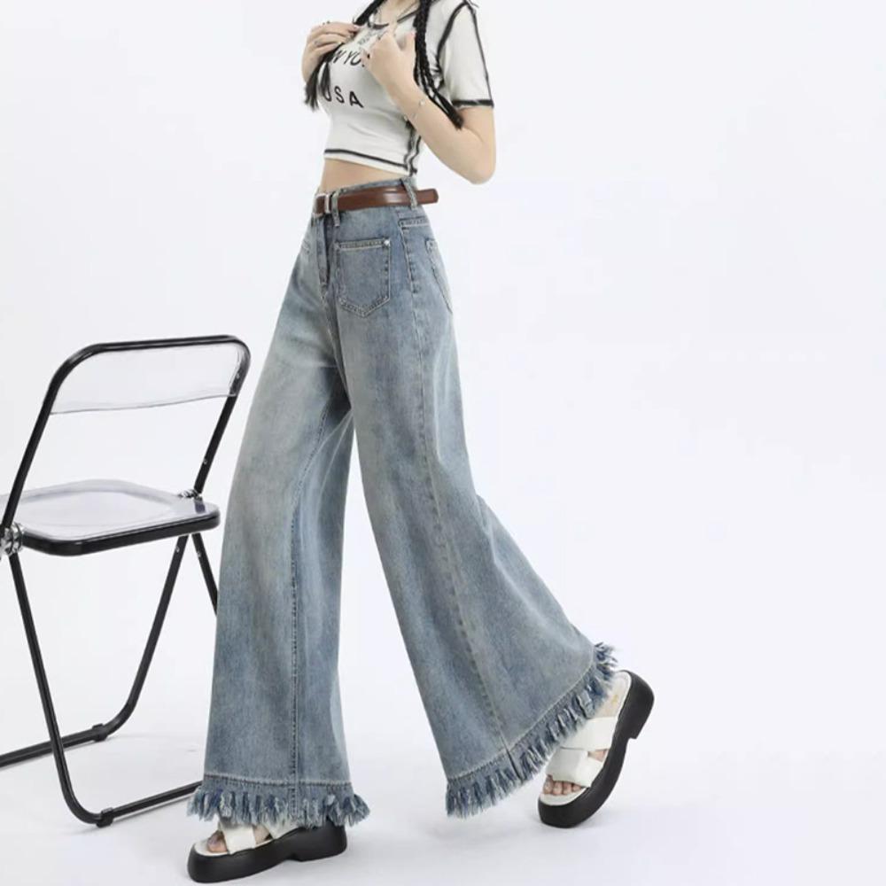 Personalized Niche Spring and Autumn New High-waisted Wide-leg Jeans Women's Loose Straight-leg Slim and High Floor Pants