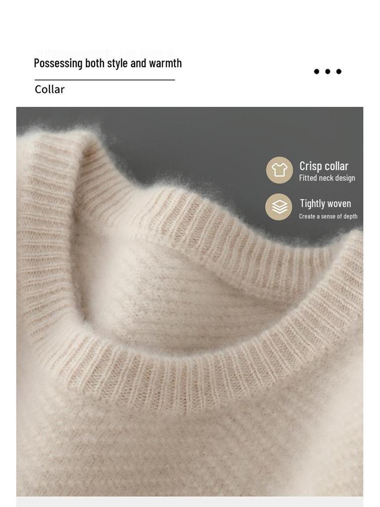 Men's 100% Wool Thick Round Neck Casual Sweater - Autumn/Winter Pullover