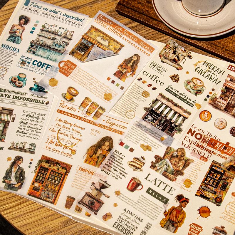 Yoofun 20pcs/lot Coffee Weekly Collage Sticker Vintage Character Landscaping Material Book Creative DIY Journal Stationery