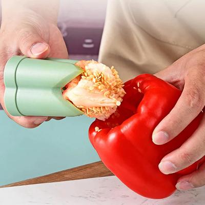 2-in-1-Fruchtpfeffer-Entkerner, farbiger Pfefferkern-Samenentferner, wiederverwendbares Obst- und Gemüse-Entkernwerkzeug, tragbares Küchengerät