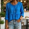 Women Tops Long Sleeve Round Neck Loose Fit Pullover Tops with Pleated Hem Pure Color Spring Summer Casual Shirt