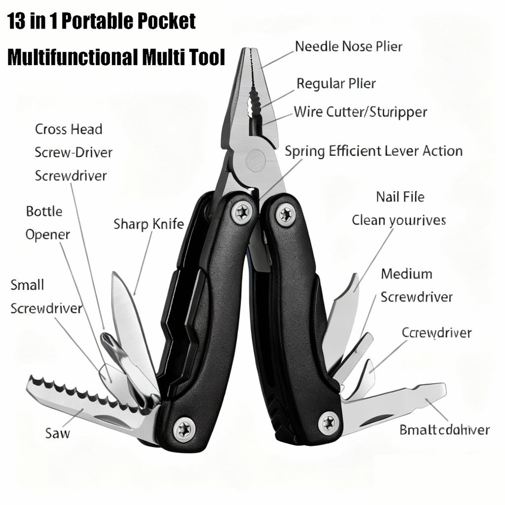 Outdoor portable multi-functional knife pliers, stainless steel multi-functional tool pliers, camping pocket mini EDC hand tools