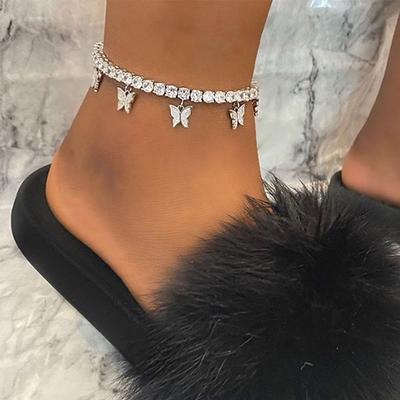 Trendy Rhinestone Butterfly Anklet with Claw Chain and Tassel - Elegant Beach Accessory