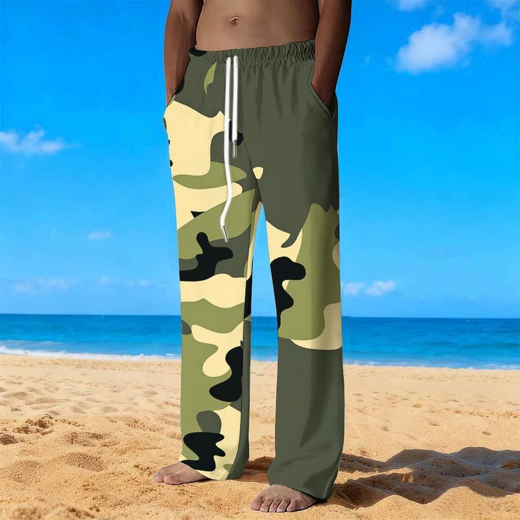 Herren Lockere Lässige Einfarbige Hose Camouflage Muster Gerade Hose