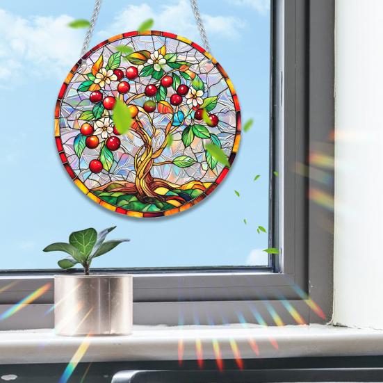 Appeso da Finestra Stile Vetro Colorato, Cattura Sole Colorati per Finestre a Muro, Decorazione Appesa Cattura Sole in Acrilico con Catena per Donne Moglie Zia Mamma