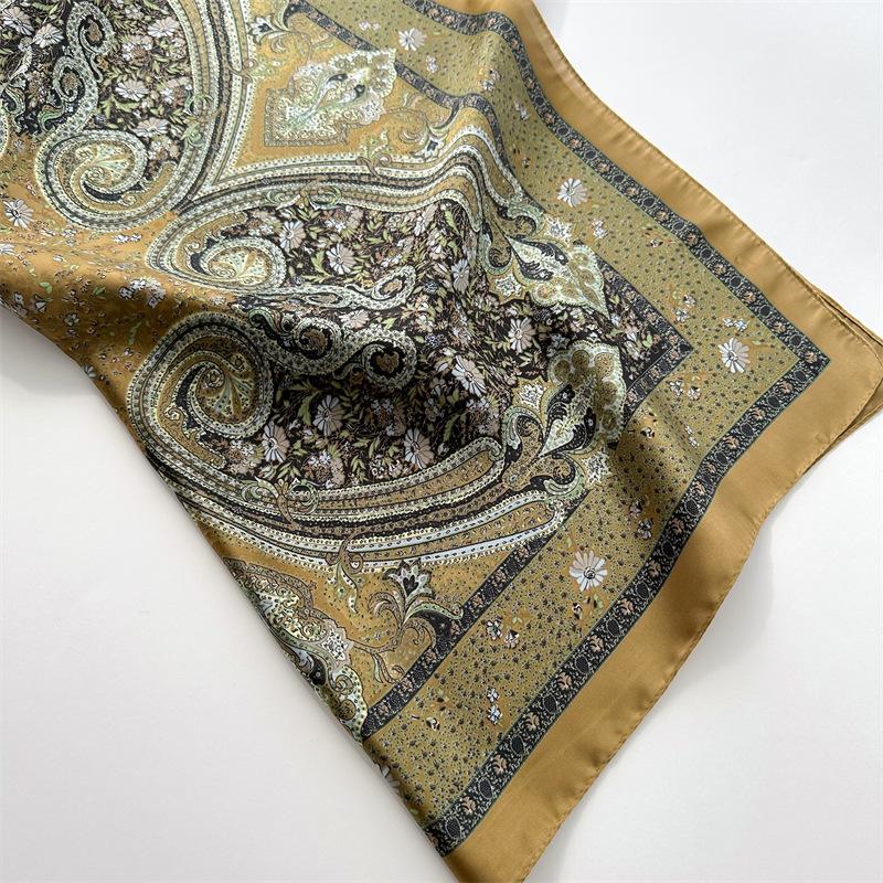 70*70Cm Square Scarf Fashion Paisley Ribbon  Women Luxury Hijab Hair Band Neckerchief Soft Silk Scarf Foulard Gift Bandanna