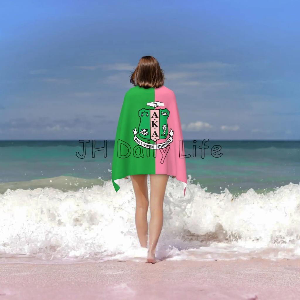 AKA Sorority Gifts for Women Girls 1908 Pink Green Inspired Positive Beach Towel Absorbent Bath Towel for Travel Swimming Sports