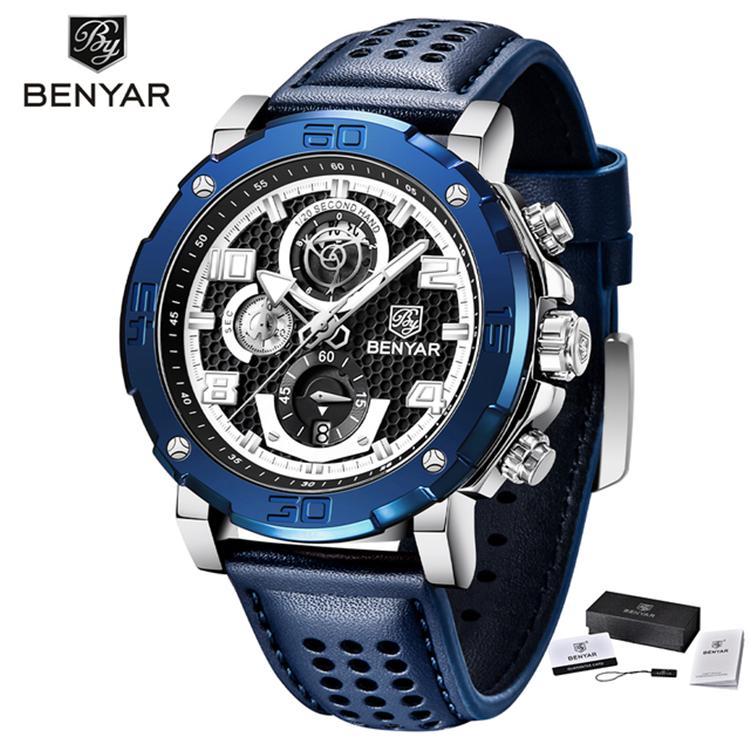 BENYAR 5172 Бренд Многофункциональные Мужские Часы Кварцевые Часы Модный Тренд Водонепроницаемые Светящиеся Автоматические Кожаные Часы