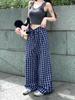 Women's Retro Plaid Wide-Leg High-Waisted Pants - Early Autumn Floor-Length Style