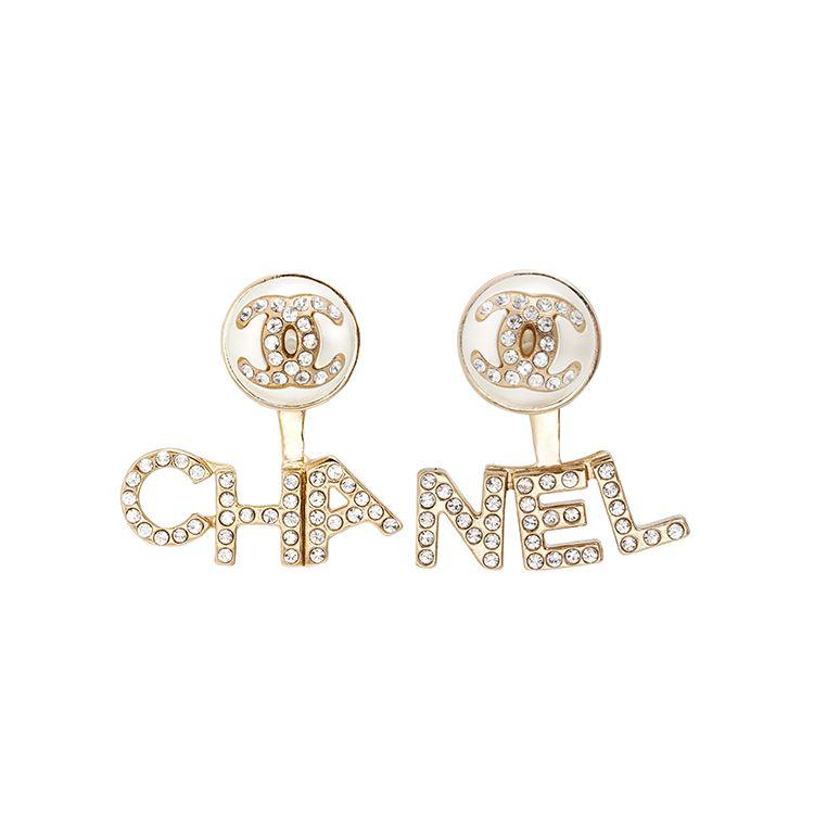 Chanel 21A Split Logo Design Metal Imitation Pearl And Rhinestone Earrings Women Earrings Gold AB6484-B06148-ND176