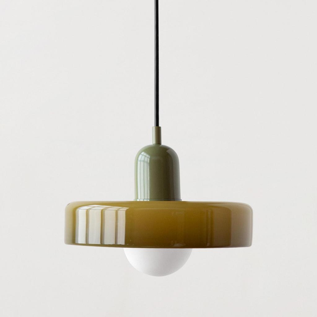 Danish Mid-Century Cream Green Retro Glass Chandelier for Restaurants & Bars